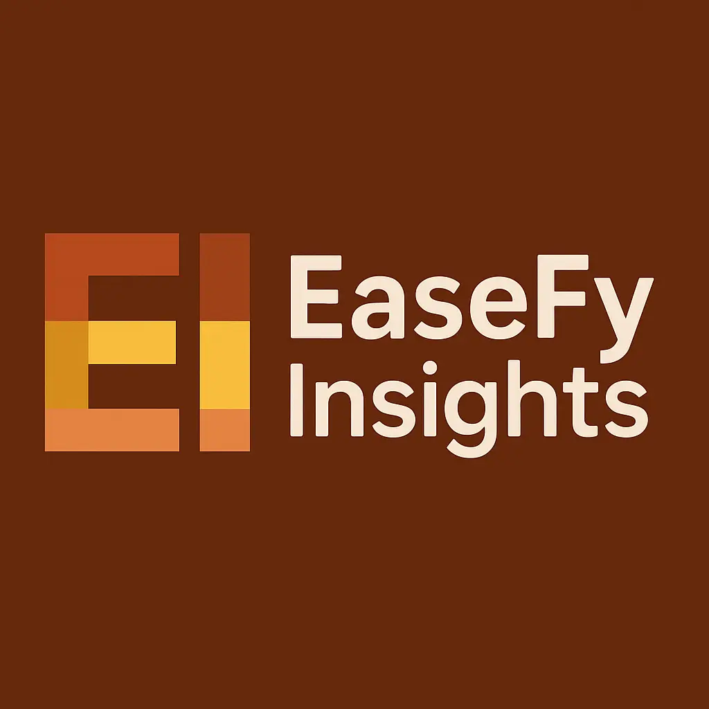 EaseFy Insights logo with stylized 'EI' in orange tones on a brown background, representing analytics branding.